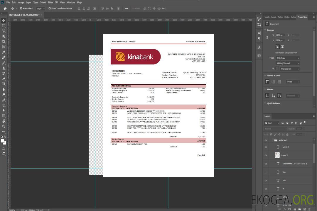 Relevé bancaire de Papouasie-Nouvelle-Guinée Kina Securities Limites template Relevé bancaire de Papouasie-Nouvelle-Guinée Kina Securities Limites template